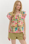 Entro Abstract Floral print V-neck pullover top
