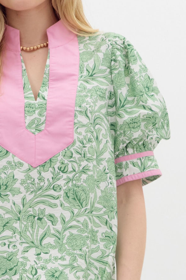 SALE Entro Floral Print Short puff sleeve top.