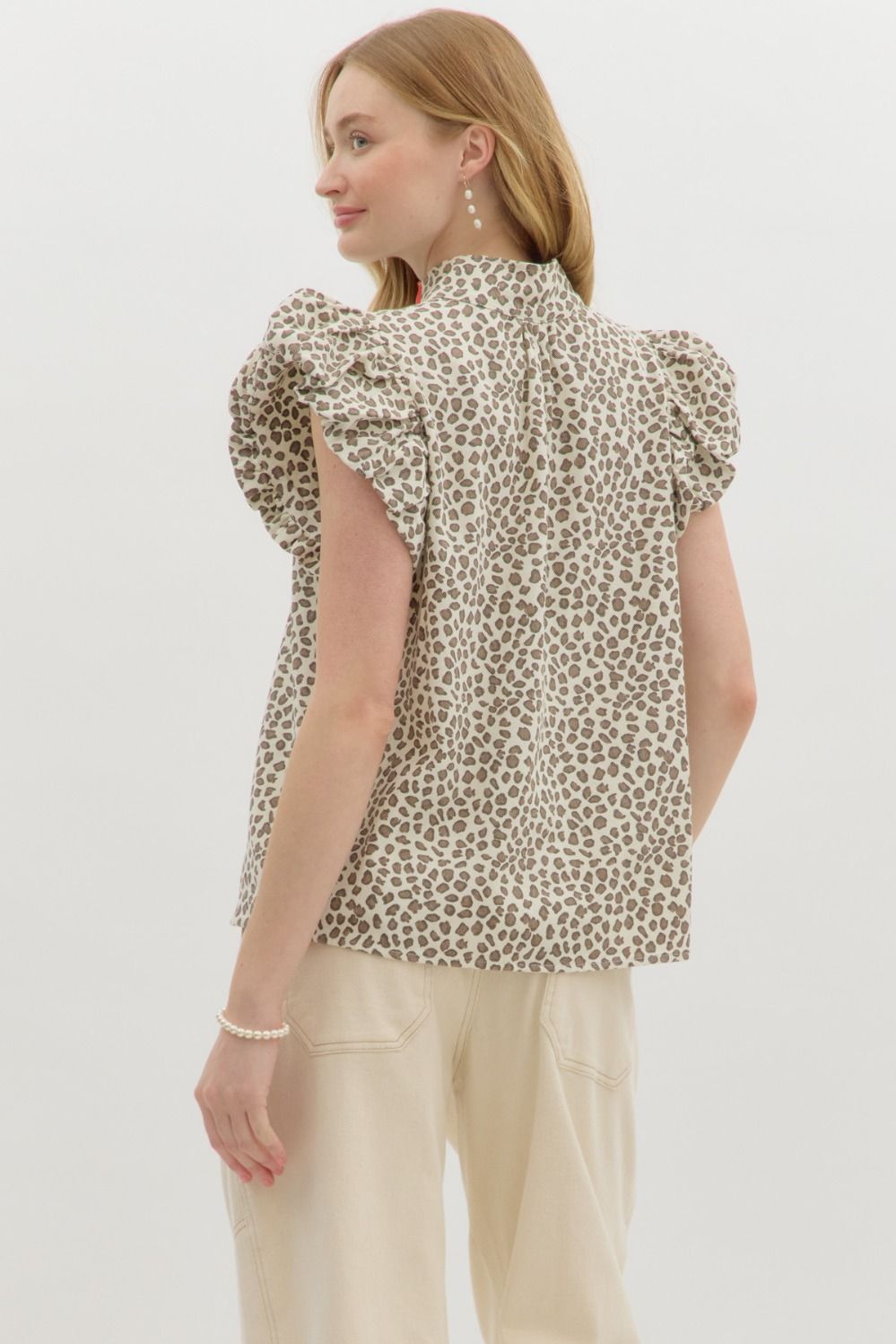 Entro Leopard Print Bubble Flutter sleeve top