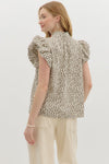 Entro Leopard Print Bubble Flutter sleeve top