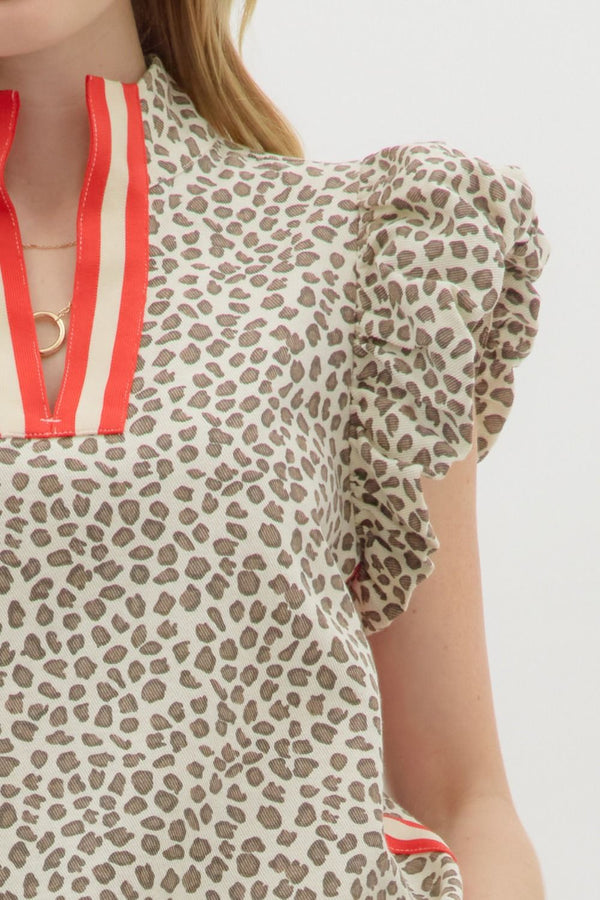 Entro Leopard Print Bubble Flutter sleeve top