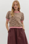 Entro Leopard pattern short puff sleeve featuring multicolor accent band