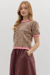 Entro Leopard pattern short puff sleeve featuring multicolor accent band
