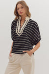 Entro Striped Short Doman sleeve Top - Blush & Cactus