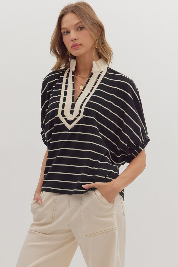 Entro Striped Short Doman sleeve Top - Blush & Cactus