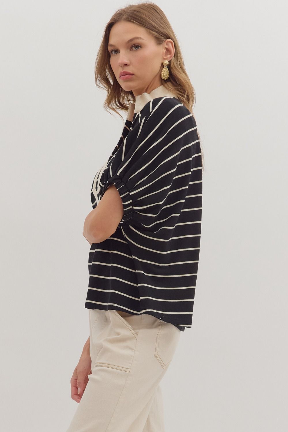 Entro Striped Short Doman sleeve Top - Blush & Cactus