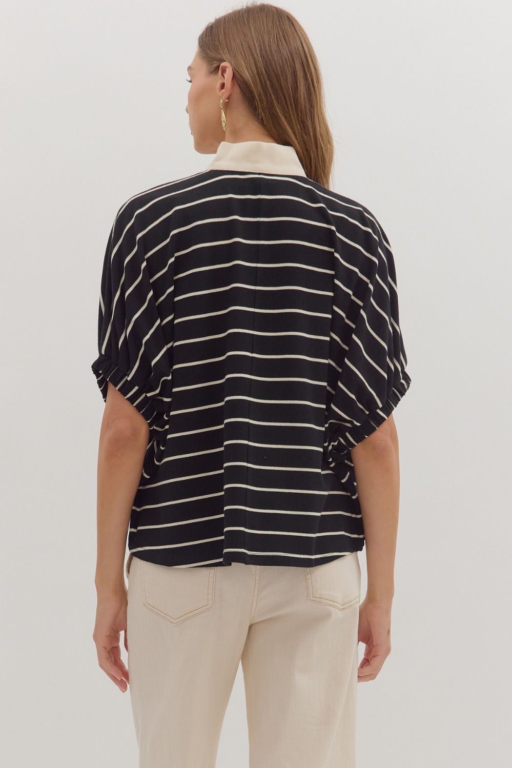 Entro Striped Short Doman sleeve Top - Blush & Cactus