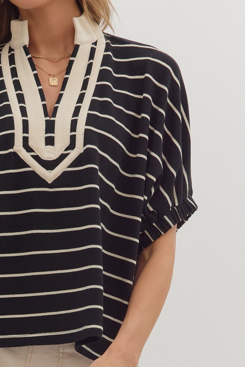Entro Striped Short Doman sleeve Top - Blush & Cactus