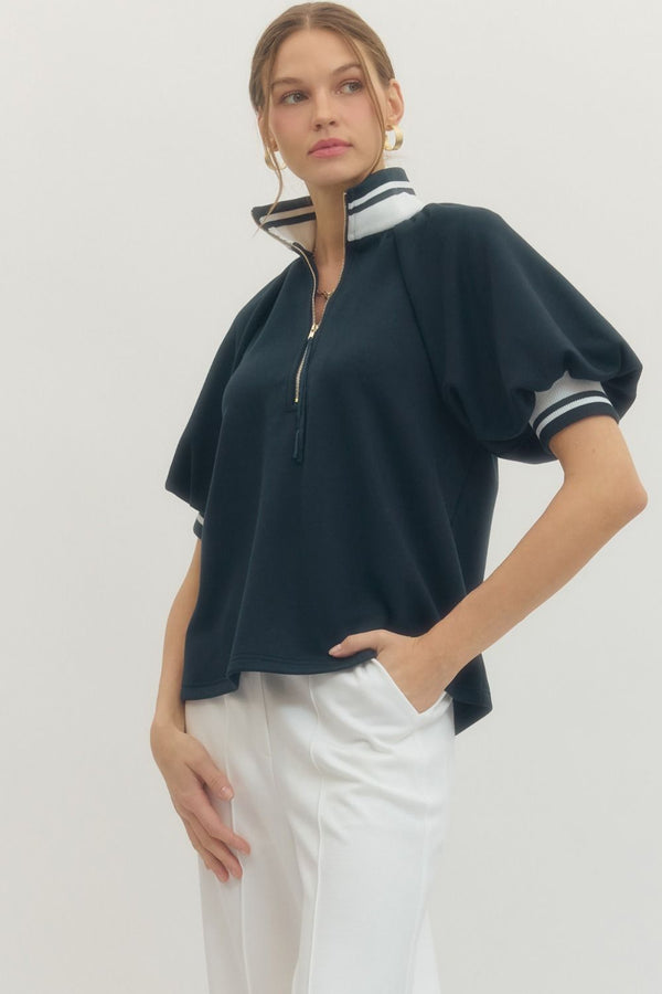 Entro Solid Short Puff Raglan Sleeve Knit Top - Blush & Cactus