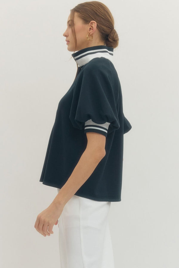 Entro Solid Short Puff Raglan Sleeve Knit Top - Blush & Cactus