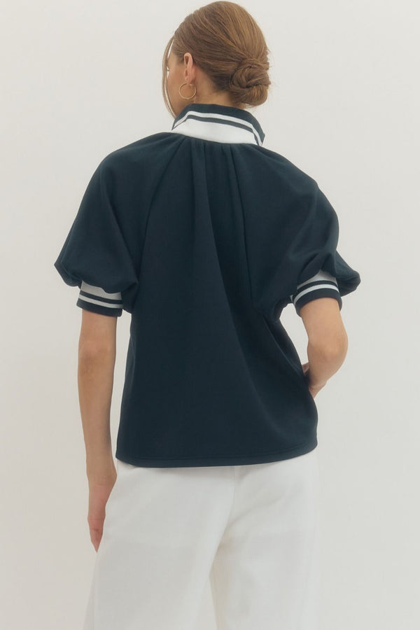 Entro Solid Short Puff Raglan Sleeve Knit Top - Blush & Cactus