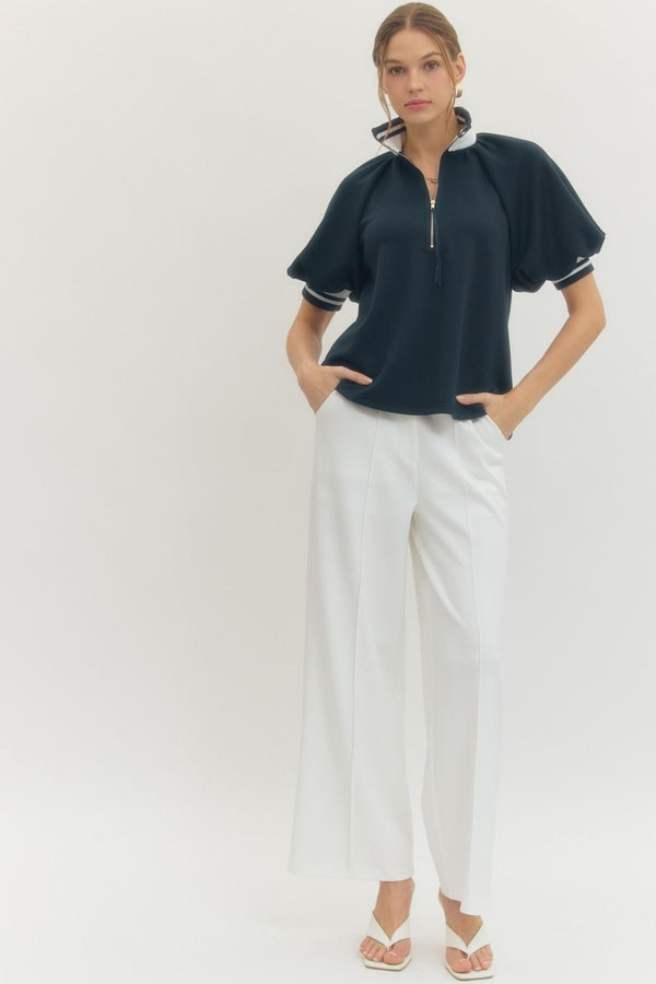 Entro Solid Short Puff Raglan Sleeve Knit Top - Blush & Cactus