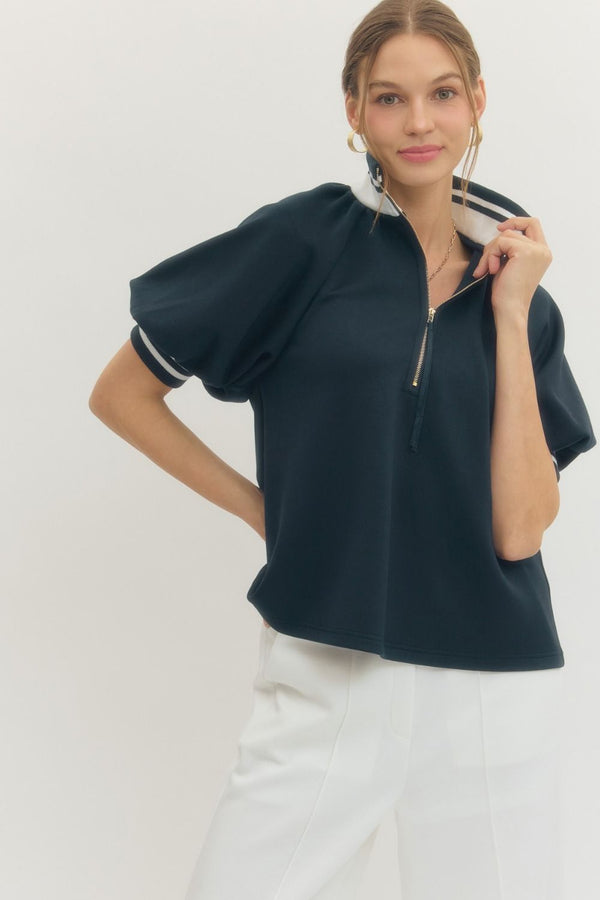 Entro Solid Short Puff Raglan Sleeve Knit Top - Blush & Cactus