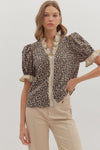 Entro Leopard Print Puff Sleeve Top - Blush & Cactus