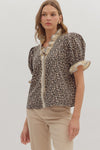 Entro Leopard Print Puff Sleeve Top - Blush & Cactus