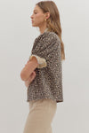 Entro Leopard Print Puff Sleeve Top - Blush & Cactus