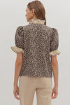 Entro Leopard Print Puff Sleeve Top - Blush & Cactus