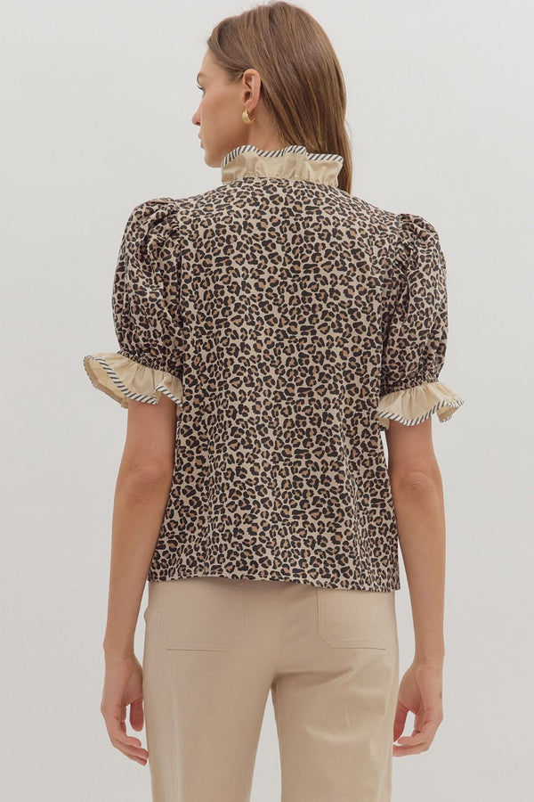 Entro Leopard Print Puff Sleeve Top - Blush & Cactus