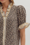 Entro Leopard Print Puff Sleeve Top - Blush & Cactus