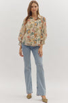 Entro Floral Print 3/4 sleeve button - down top - Blush & Cactus