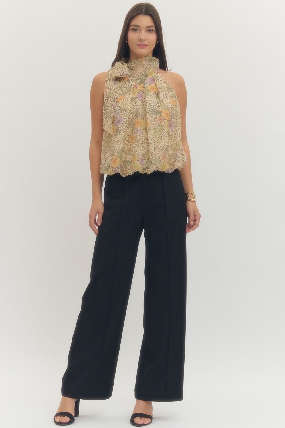 Entro Floral and animal mixed print sleeveless halter top - Blush & Cactus