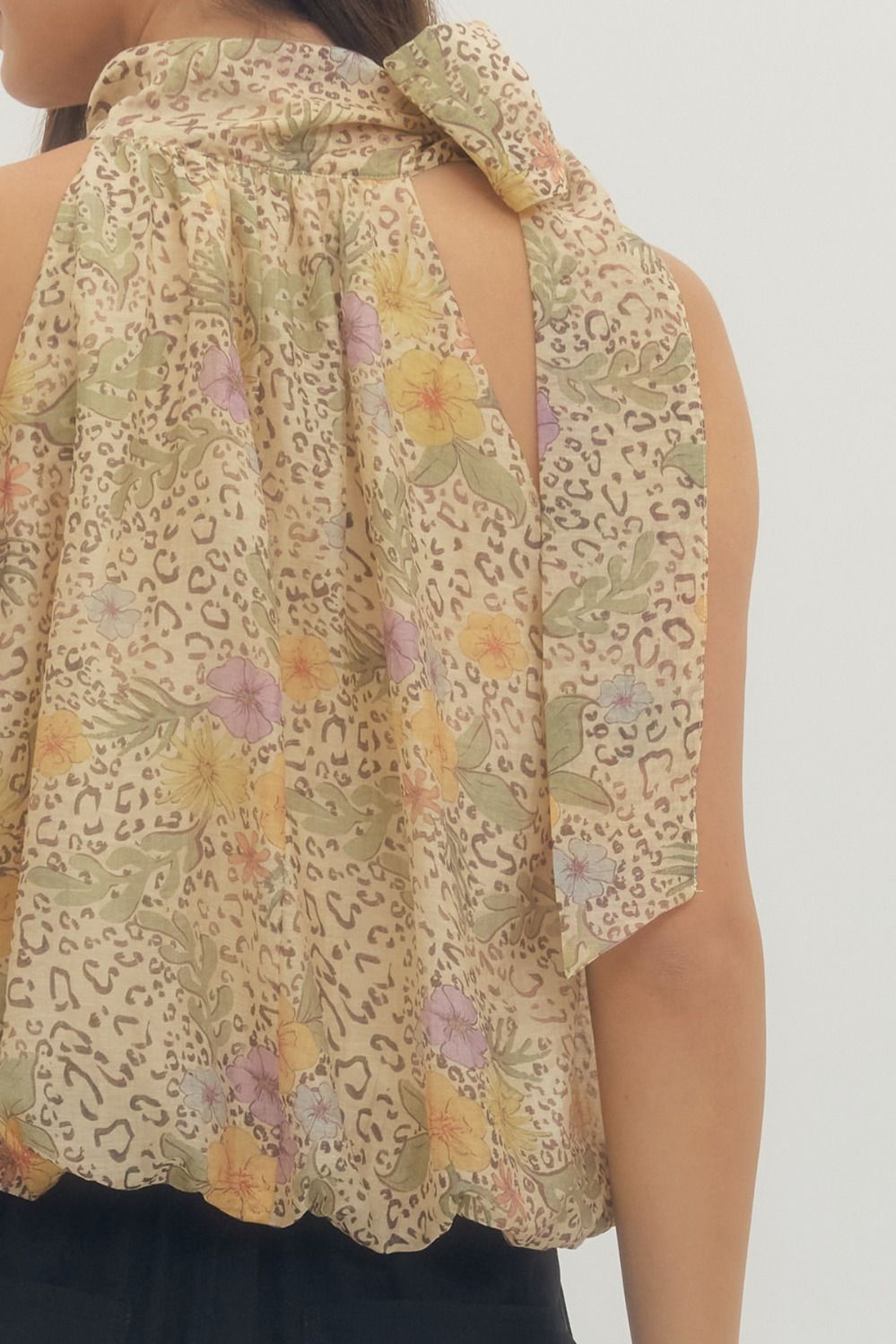 Entro Floral and animal mixed print sleeveless halter top - Blush & Cactus