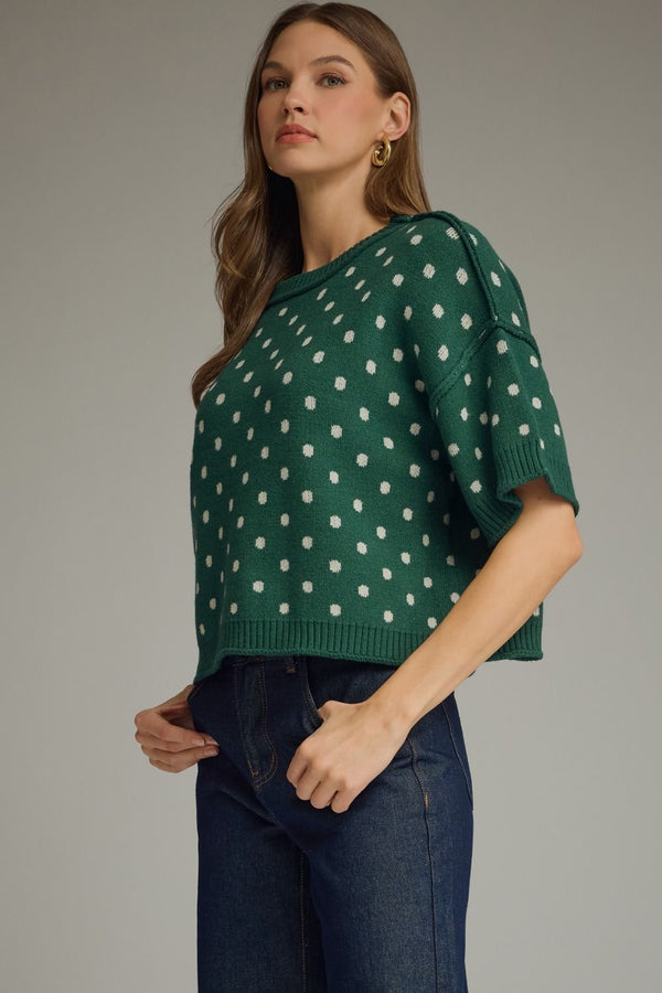 Entro Polka Dot round Neck Short Sleeve Sweater Top
