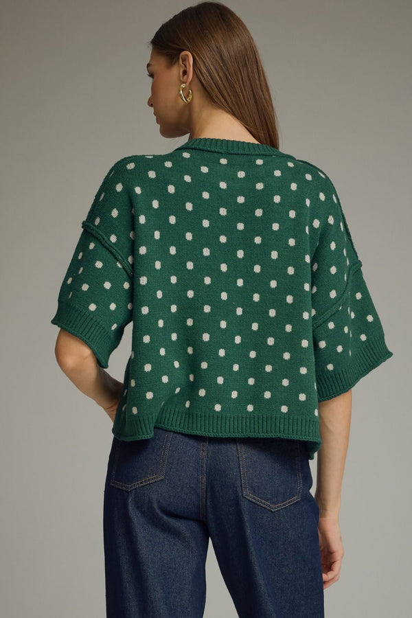 Entro Polka Dot round Neck Short Sleeve Sweater Top