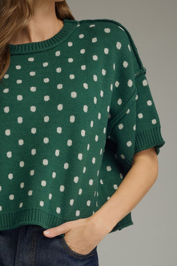 Entro Polka Dot round Neck Short Sleeve Sweater Top