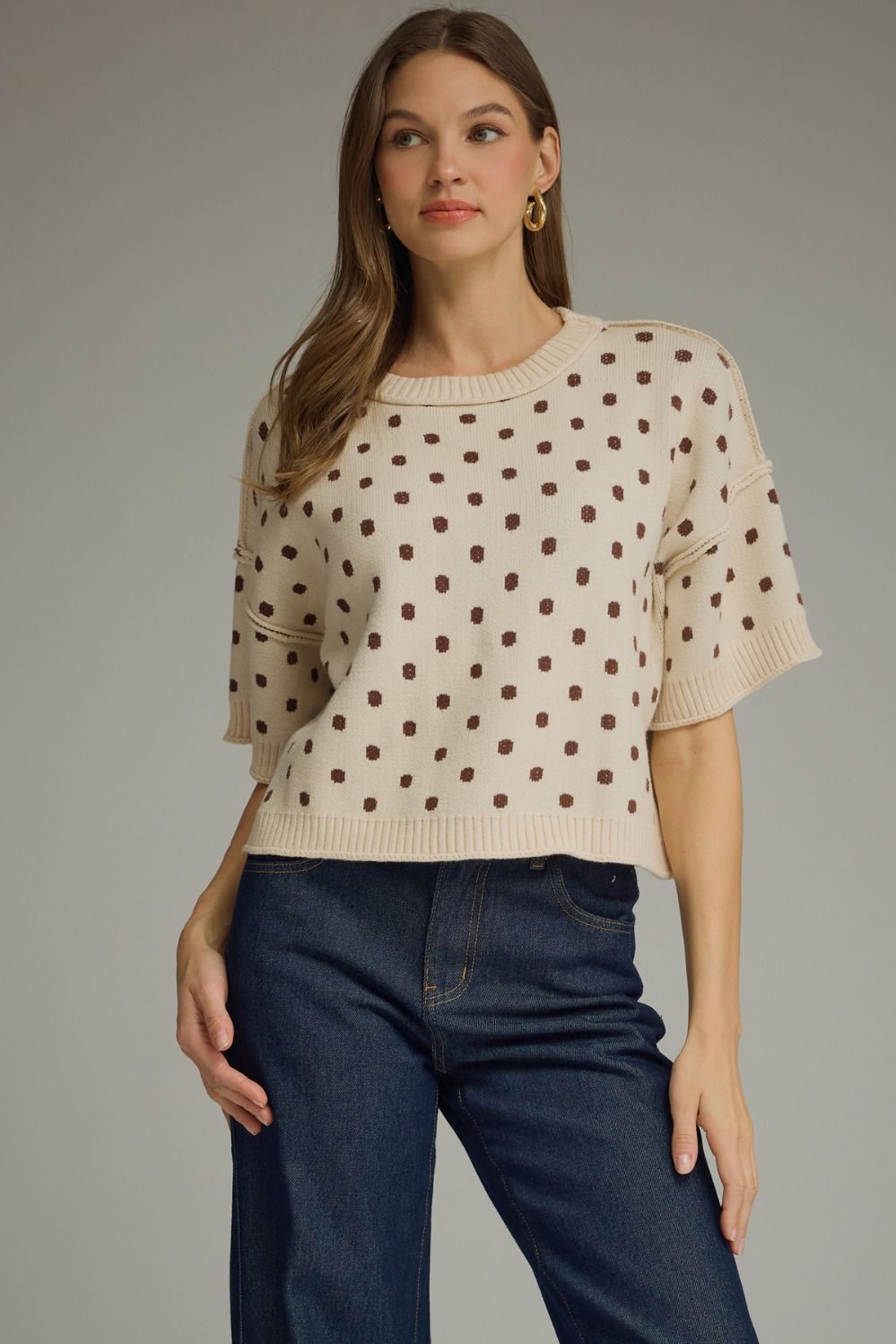 Entro Polka Dot Round Neck Sweater top