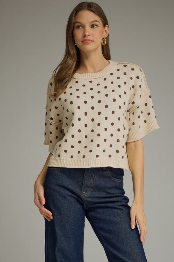 Entro Polka Dot Round Neck Sweater top