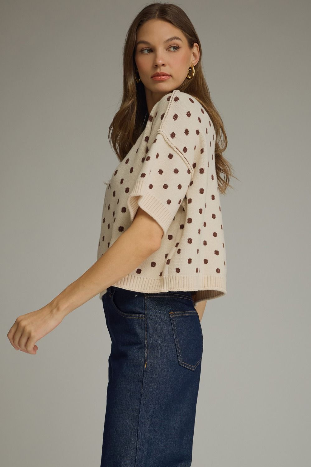 Entro Polka Dot Round Neck Sweater top