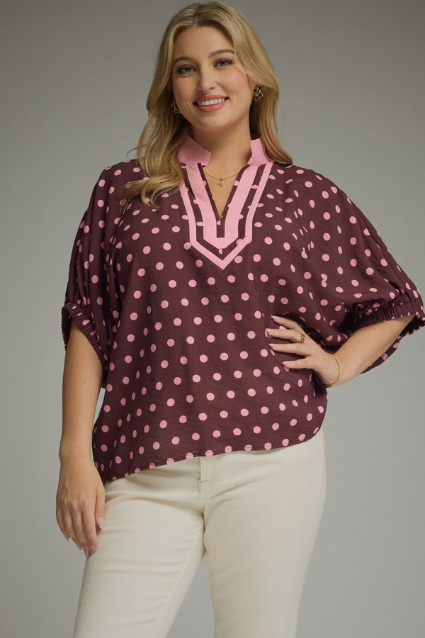 Polka Dot Short Dolman Sleeve Top - Blush & Cactus