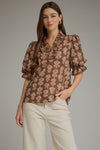 Entro Floral Print Short Puff Sleeve Top