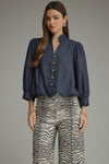 Entrol Solid 3/4 Balloon sleeve Denim Top