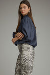 Entrol Solid 3/4 Balloon sleeve Denim Top