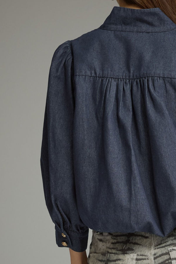 Entrol Solid 3/4 Balloon sleeve Denim Top