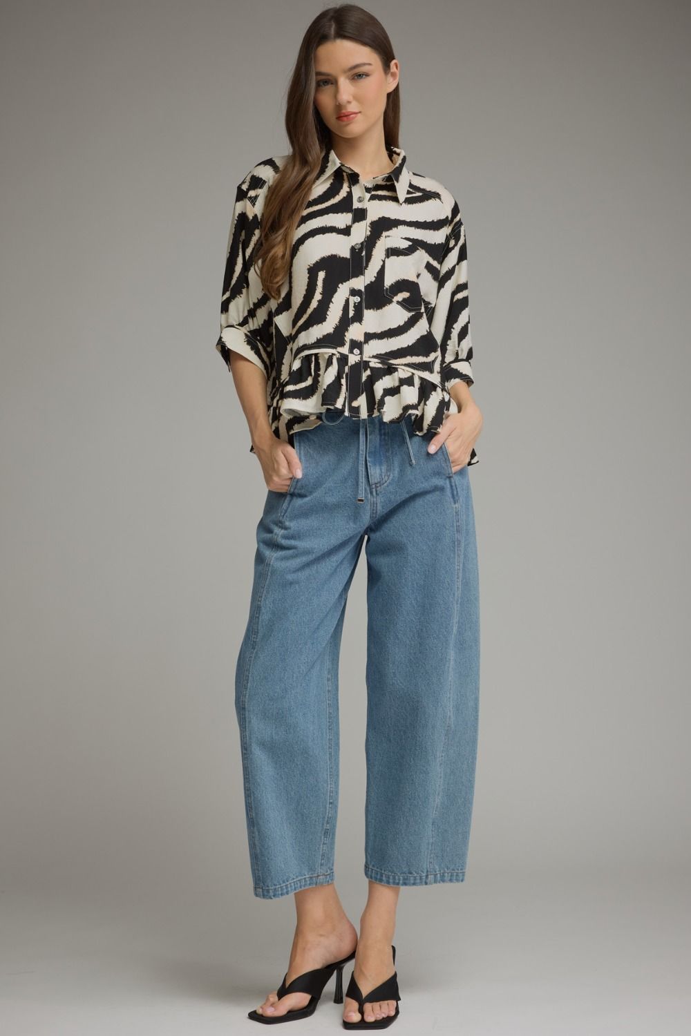 Entro Abstract Zebra Print 3/4 sleeve top - Blush & Cactus