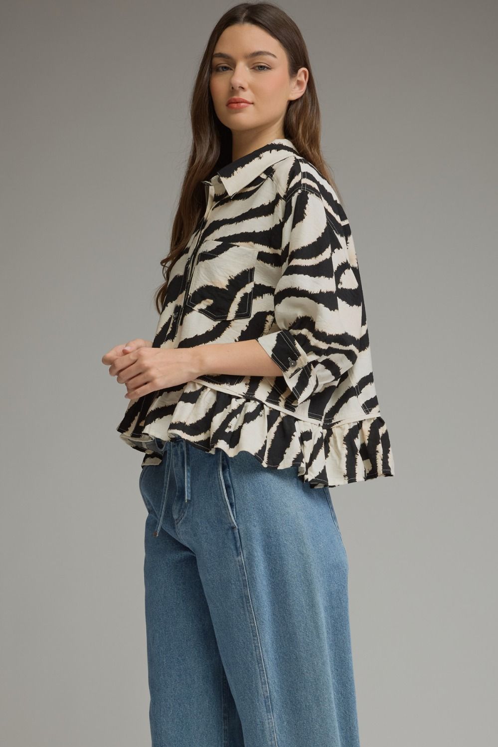 Entro Abstract Zebra Print 3/4 sleeve top - Blush & Cactus