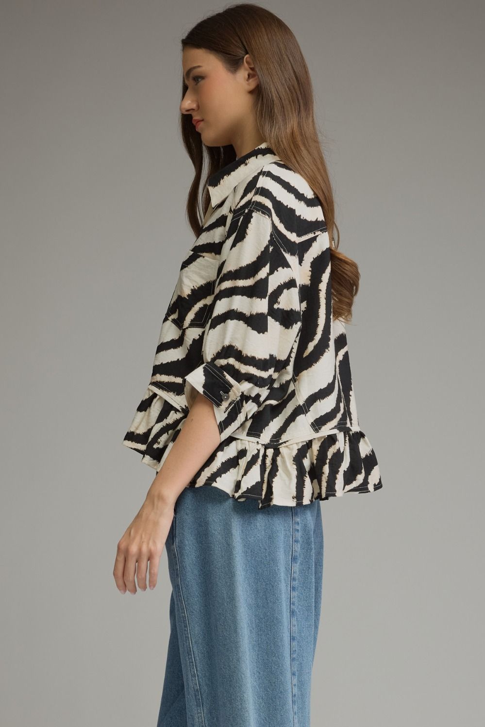 Entro Abstract Zebra Print 3/4 sleeve top - Blush & Cactus