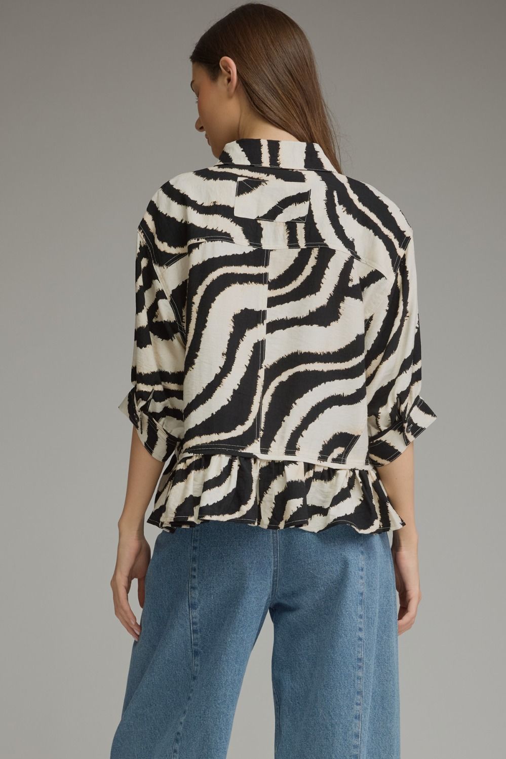 Entro Abstract Zebra Print 3/4 sleeve top - Blush & Cactus