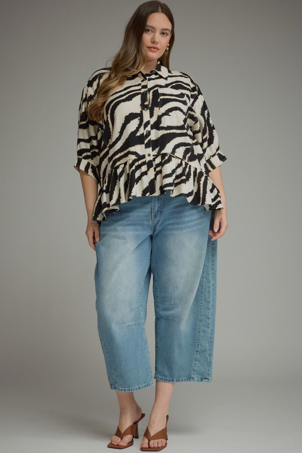 Entro Abstract Zebra Print 3/4 sleeve top