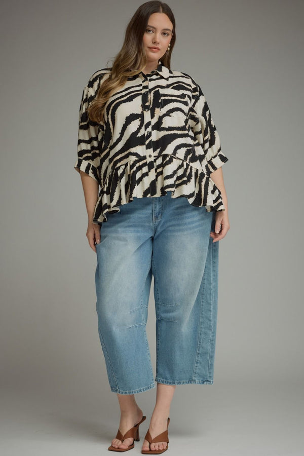 Entro Abstract Zebra Print 3/4 sleeve top