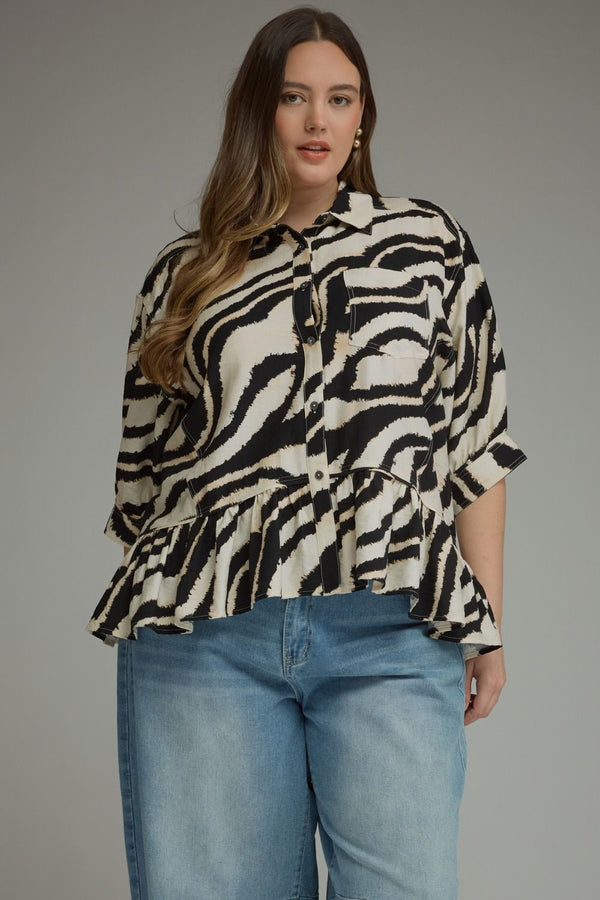 Entro Abstract Zebra Print 3/4 sleeve top