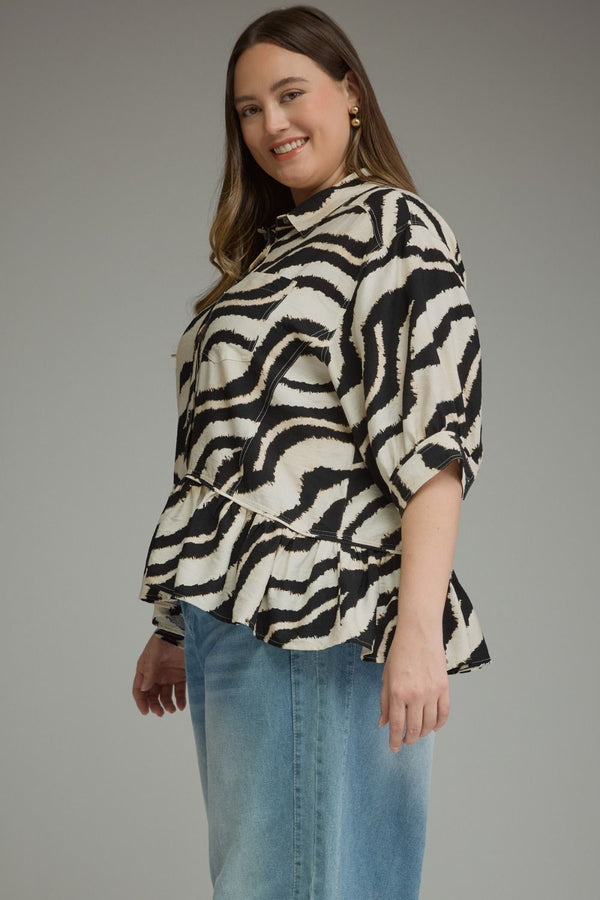 Entro Abstract Zebra Print 3/4 sleeve top