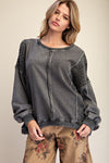 Easel Crochet Mix Washed Terry Knit Pullover - Blush & Cactus