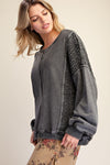 Easel Crochet Mix Washed Terry Knit Pullover - Blush & Cactus