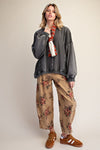 Easel Crochet Mix Washed Terry Knit Pullover - Blush & Cactus