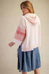 Easel Floral Print Mix Washed Hooded Pullover - Blush & Cactus
