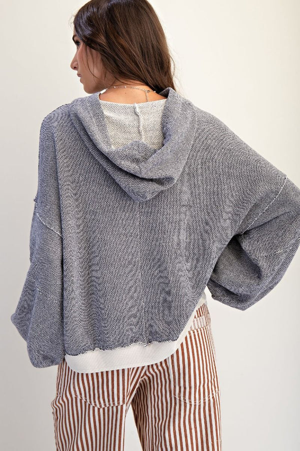 Bow Embroidery Pullover Hoodie - Blush & Cactus